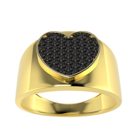 Złoty pierścionek Serduszko z czarnymi spinelami.