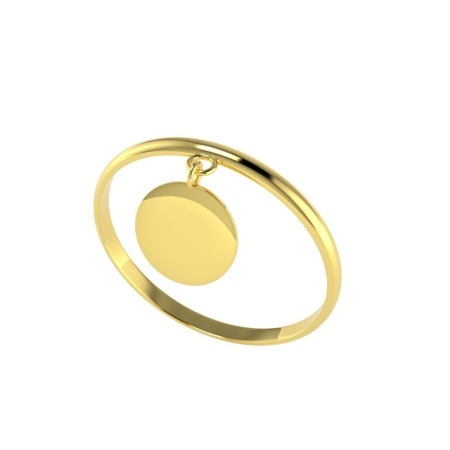 Złoty pierścionek z okrągłą zawieszką.