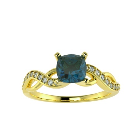 Złoty pierścionek z topazem London Blue i brylantami